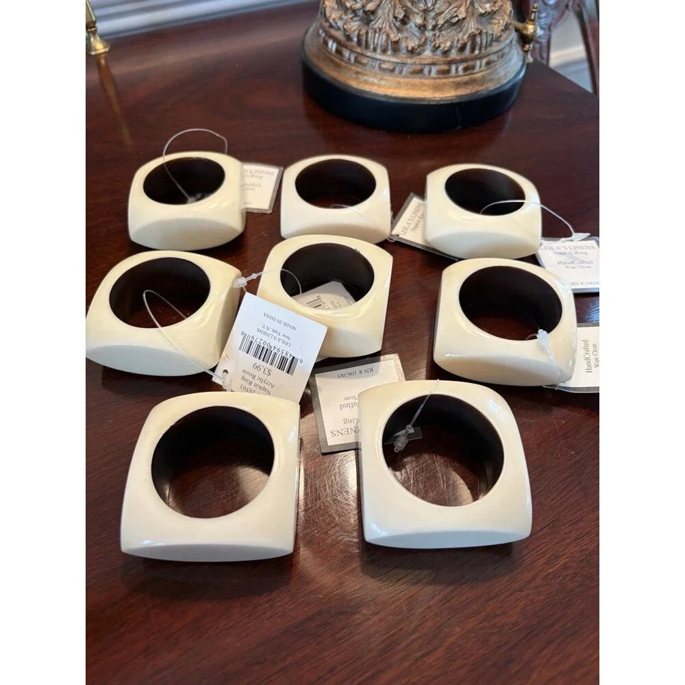Leilas Linens Cream Colored Napkin Rings Set of 8 Rings with Tags